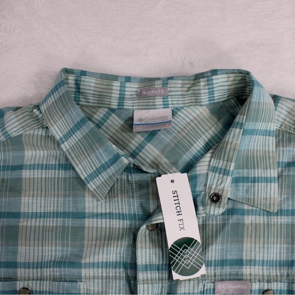 NWT Columbia Men L Leadville Ridge Short Sleeve Shirt II Regular Fit Blue Green - Picture 7 of 11
